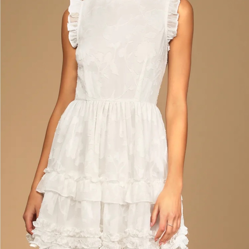 Lulu's White Floral Ruffle Mini Dress
